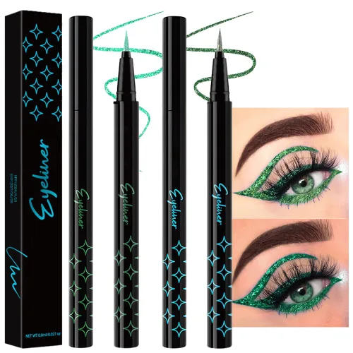 Vista 23 de evpct Delineador de ojos líquido cromático dúo, con purpurina de bronceador rosa, destello metálico brillante, sombra de ojos en lápiz, cambio