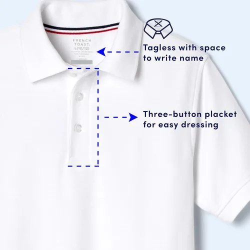 Vista 4 de French Toast Boys Short Sleeve Pique Polo Uniform Shirt (Standard & Husky)