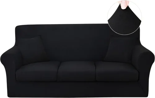 Vista 17 de JQinHome Funda elástica de 4 piezas para sofá, funda para sofá, funda para loveseat con 2 fundas de cojín separadas, protector de muebles lavable