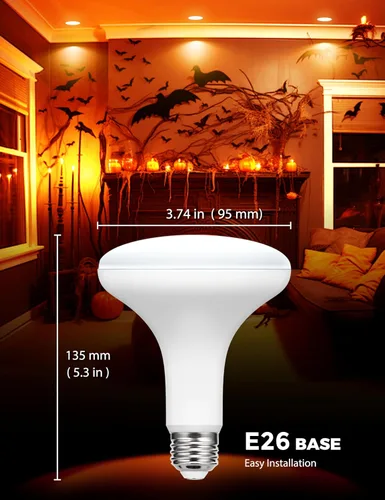 Vista 7 de JandCase BR30 Bombillas de Halloween, Bombillas de inundación naranja de Halloween con base E26 para interiores, Bombillas de inundación naranja
