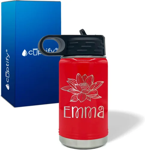 Vista 101 de Cuptify Botella de agua para niños personalizada con nombre en botella de agua aislada con anillo brillante verde de 12 onzas Verde brillante