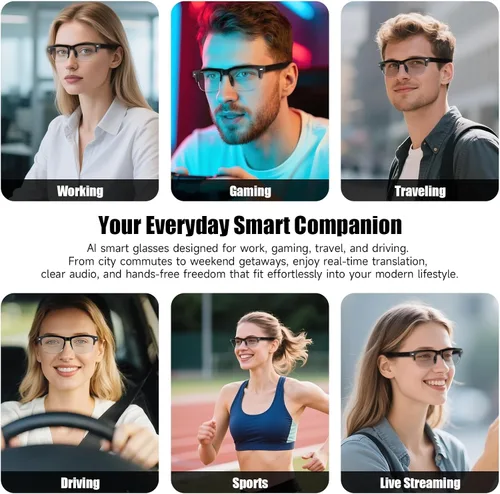 Vista 8 de Lentes inteligentes AI para hombres y mujeres con GPT de chat, lentes de traducción Bluetooth (más de 165 idiomas y acentos), lentes que cambian