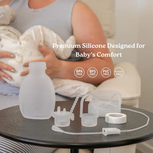 Vista 3 de Haakaa Juego de tubo de alimentación suplementario de silicona y bolsa – Kit de asistencia para lactancia materna para suministro bajo, soporte
