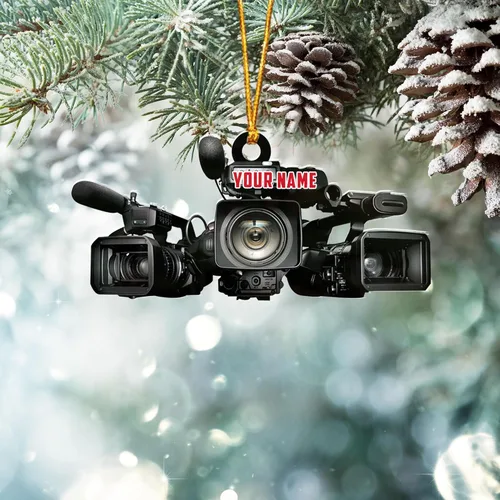 Vista 23 de Adorno personalizado para cámara, adornos de cámara personalizados para árbol de Navidad, cámara de película, adorno de Navidad, adorno