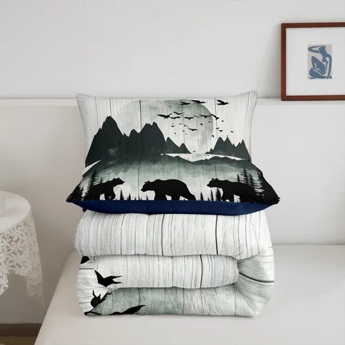 Vista 6 de Juego de edredón de oso rústico tamaño individual para mujeres adultas, ropa de cama con estampado de oso salvaje y animales salvajes, relleno