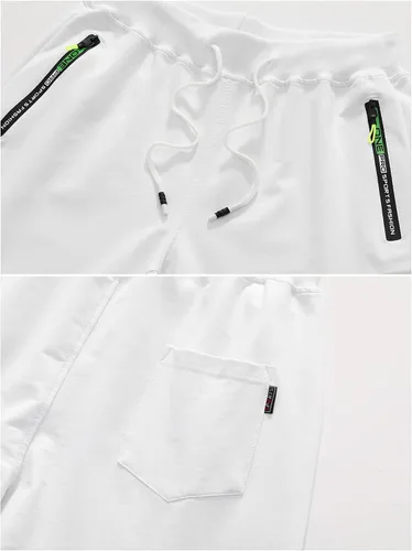 Vista 4 de CREATMO US Pantalones cortos para hombre con bolsillo con cremallera cintura elástica elástica de verano casual playa