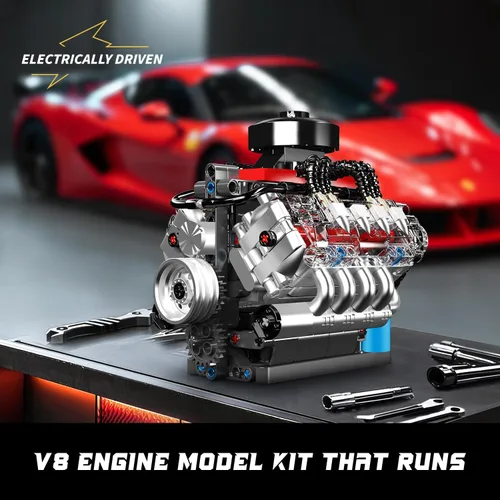 Vista 4 de Mould King Kit de modelo de motor V8 10171, mini kits de motor V8 que funciona, construye tu propio motor de modelo de automóvil con motor, bloques