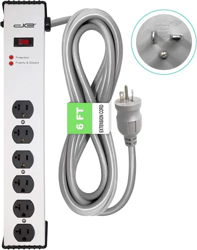 Vista 2 de Enchufe de ranura de 20 amperios 6-20/T Cable de 6 pies - Protector de sobretensiones de 900 julios 6 tomas, regleta de alimentación de cuerpo
