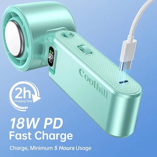 Vista 7 de Ventilador portátil de mano con enfriador de hielo: Ventilador de mano recargable de 100 velocidades de 5500 mAh, ventiladores personales