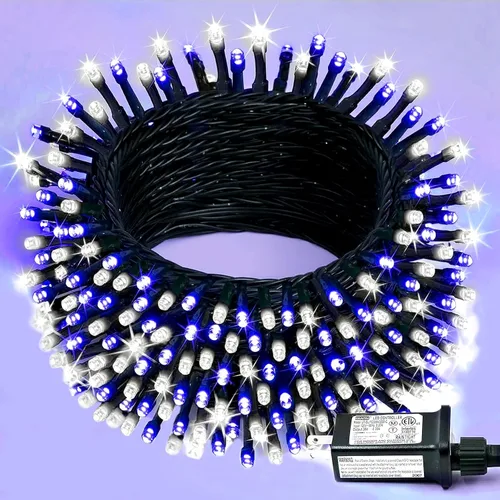 Vista 34 de YEGUO 500 luces LED de Navidad rosas de 165 pies, impermeables, para exteriores, cadena de luces de alambre verde para interiores, 8 modos de luces