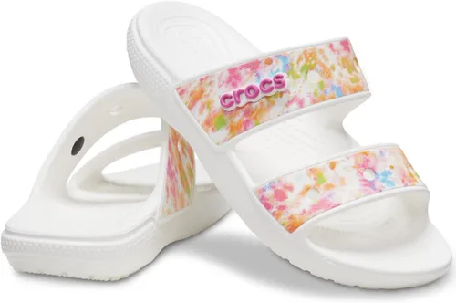Vista 3 de Crocs - Sandalias clásicas de dos tiras para adultos, Multicolor / blanco , 15 Women/13 Men