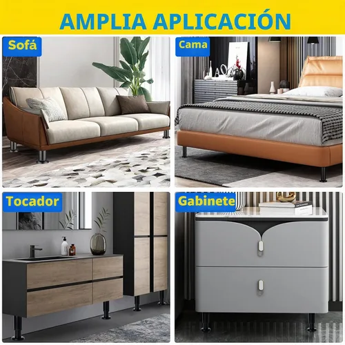 Vista 6 de 4 Piezas Patas de Soporte Ajustables en Altura para Muebles [con Tornillos] 3.15-4.72 pulgadas, Patas de Repuesto de Metal Heavy Duty para Negro