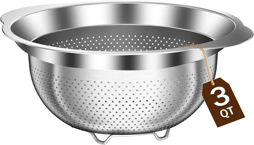 Vista 9 de Colador de acero inoxidable con tazón para mezclar, lavadora de arroz, colador para cocina, colador de arroz, lavado de frutas y verduras, colador