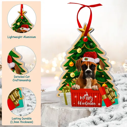 Vista 3 de Adornos de perro boxer para árbol de Navidad, adorno de aluminio boxer, decoración de Navidad 2023 para amantes de los boxeadores, mamá de perro