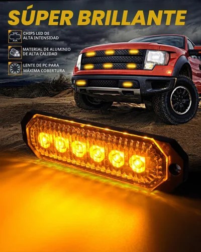 Vista 2 de HLauto Luces Estroboscópicas de Rejilla de Emergencia 406T: 4 Piezas de 6 LED con Función de Sincronización, Luz Intermitente de Advertencia de Ámbar