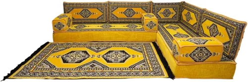 Vista 85 de arabicsofa Juego de asientos Jalsa en forma de L – Majlis árabe hecho a mano con almohadas de respaldo