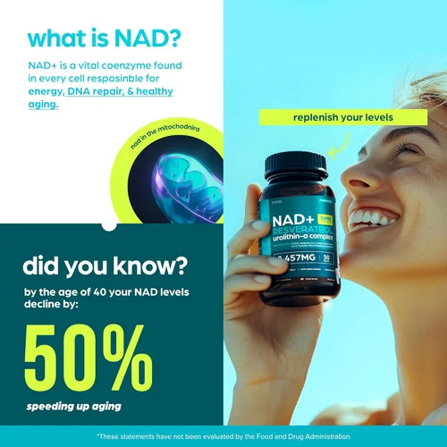 Vista 2 de Suplemento NAD 8457mg Extra Strength NMN Alternativo Liposomal + Té Verde para Mujeres y Hombres con Urolitina A, Resveratrol, CoQ10, Ácido Alfa