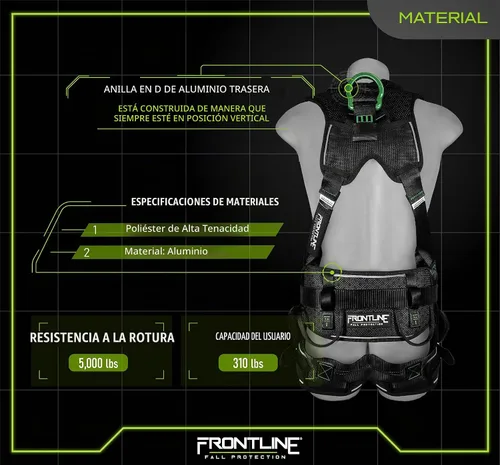 Vista 2 de FRONTLINE FALL PROTECTION 250CTB Elite™ Arnés de construcción Herrajes de aluminio OSHA&ANSI