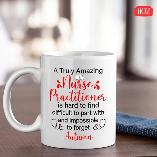 Vista 4 de Taza de enfermera practicante con nombre personalizado, regalo NP, taza de café para estudiante de enfermería, regalo médico personalizado