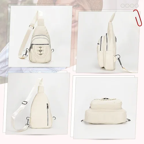 Vista 7 de SUOSDEY Sling Bag Crossbody Backpack PU Leather Unisex Shoulder Bag Chest Bag With Adjustable Strap for Travel Cycling Hiking
