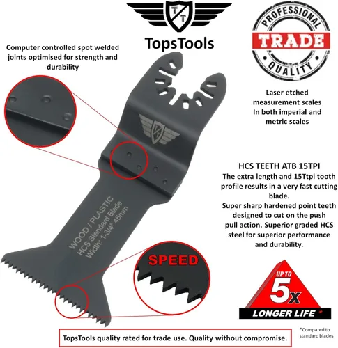 Vista 4 de TopsTools FAKA26A - Cuchillas de mezcla de ajuste rápido compatibles con Dewalt Stanley Black y Decker Bosch Fein (no StarLock), Makita Milwaukee