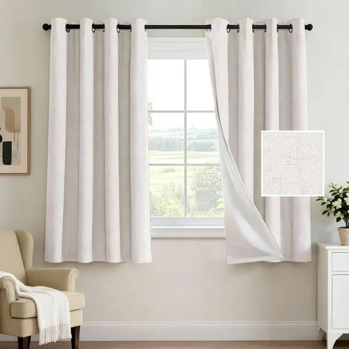 Vista 80 de H.VERSAILTEX Cortina 100% opaca para dormitorio, 63 pulgadas de largo, con ojales, cara de lino, bloqueo de luz completa, cortina para sala de Arena