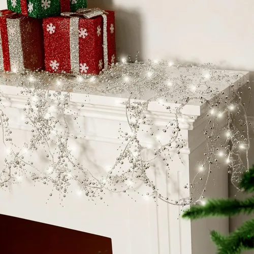Vista 9 de Honoson Guirnalda de luces de Navidad con cuentas de bayas de 33 pies, guirnalda de luz para chimenea, decoración de chimenea de Navidad, cuentas