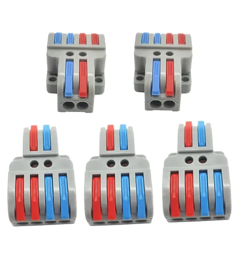 Vista 2 de Conectores de cable, conectores de tuercas de alambre de palanca compacta, terminales de cable 2 en 4 salidas para conexión rápida 28-12 AWG, 5