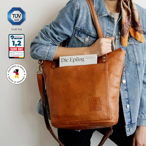 Vista 3 de BERLINER BAGS Bolso tote vintage de cuero genuino Verona, bolso de mano, comprador grande, bolsa de trabajo para mujer