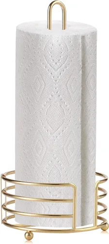 Vista 10 de Buruis Toallero de papel dorado brillante para encimera de cocina, desgarro con una mano con base de 8 pulgadas de ancho, 13 pulgadas de altura