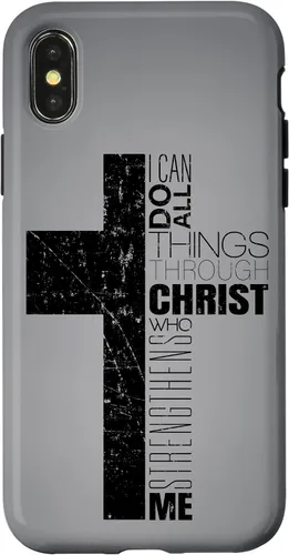 Vista 5 de iPhone XS Max Negro Cristiano Cruz Religiosa Biblia Verso Filipenses 4 13 Caso