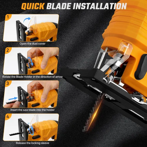 Vista 2 de Sierra de calar para batería Dewalt de 20 V, rompecabezas inalámbrico con 7 velocidades variables hasta 3200 RPM, luz LED, cortes biselados de 45°