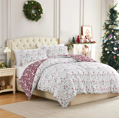 Vista 14 de Southshore Fine Living, Inc. Juego de edredón de Navidad de tamaño individual con funda de almohada, juego de ropa de cama reversible de Navidad a