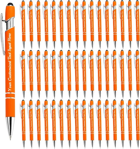 Vista 27 de Bolígrafo personalizado, 50 bolígrafos personalizados, grabado a granel con logotipo de nombre, lápiz digital de tinta negra suave con toque