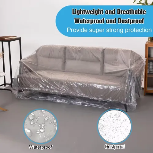 Vista 6 de Funda de plástico para sofá de 3 plazas para mudanza y almacenamiento Se adapta a sofás de 3 plazas de hasta 96 × 42 × 65 pulgadas, ideal
