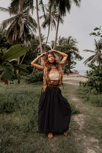 Vista 2 de Falda maxi bohemia con bolsillos para mujer, de algodón orgánico, hippie, gitano