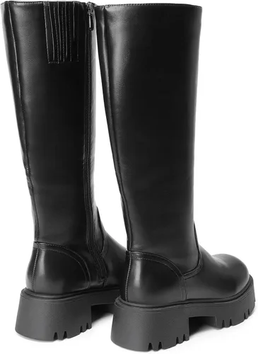 Vista 3 de DREAM PAIRS Botas altas hasta la rodilla, cómodas botas de plataforma gruesa con punta redonda y cremallera lateral para mujer