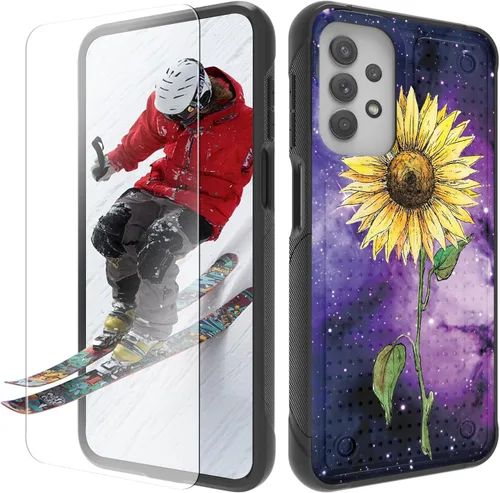 Vista 22 de Funda para Samsung Galaxy A13/A04/A04S/A23/A32 5G con protector de pantalla, parte trasera texturizada de policarbonato duro, diseño de flores