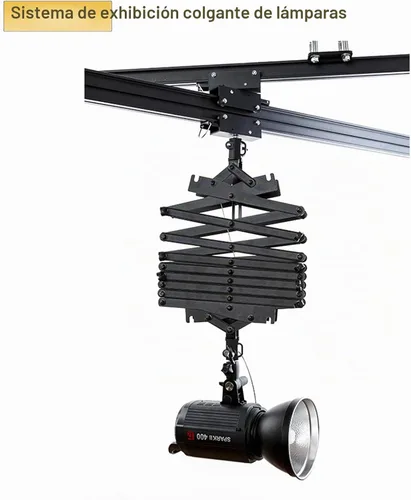 Vista 6 de Kit completo de sistema de riel de techo Pantograph Studio de 59 x 59 pulgadas con lámpara de techo para fotografía de 16.9-78.7 in, sistema de riel