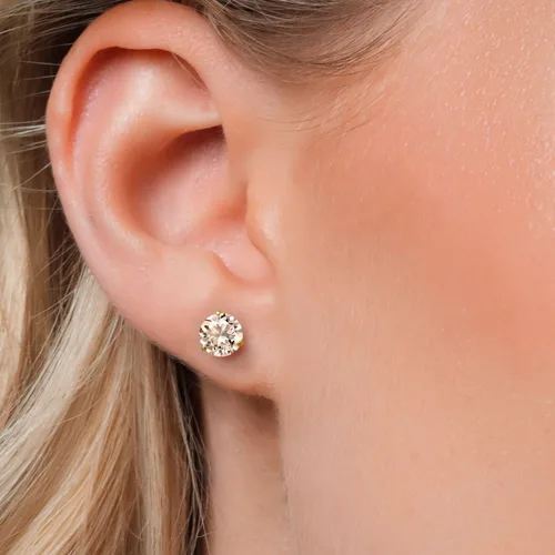 Vista 52 de Gem Stone King Aretes de Martini de oro amarillo de 14 quilates Aretes de tuerca de 3 puntas para mujeres y hombres Redondos de 0.236 pulgadas