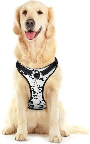 Vista 3 de Arnés para perro con estampado de piel dálmata, ajustable, transpirable, con clip para correa sin tirones, arnés para la mayoría de perros pequeños