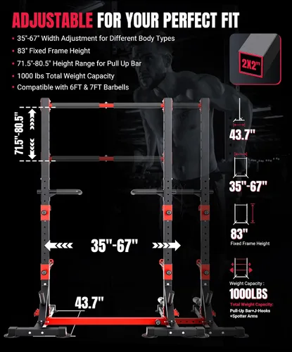 Vista 4 de YOLEO Smith Machine & Squat Rack Combo, Multi-Functional Power Racks with Adjustable Width & Pull-Up Bar, Cable Crossover Power Cage, Independent