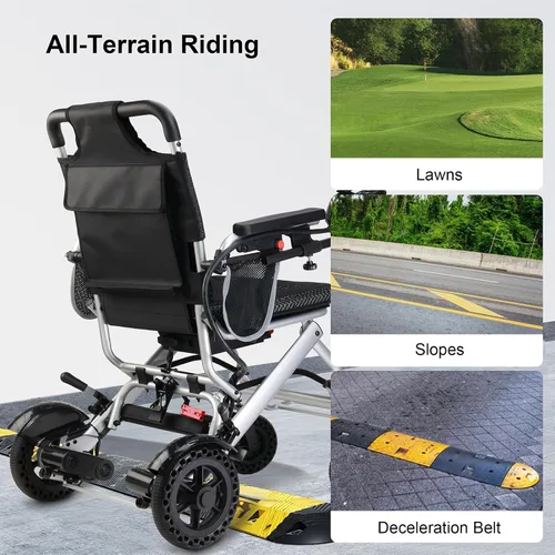 Vista 4 de Silla de ruedas eléctrica ligera y plegable, solo 33 libras, sillas de ruedas para adultos, batería de litio extraíble, sillas de ruedas motorizadas