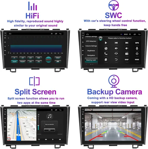 Vista 5 de Estéreo de coche 1+32G para 2007-2011 Honda CRV Radio con HiFi Apple Carplay Android Auto, pantalla táctil de 9 pulgadas con espejo Link Bluetooth