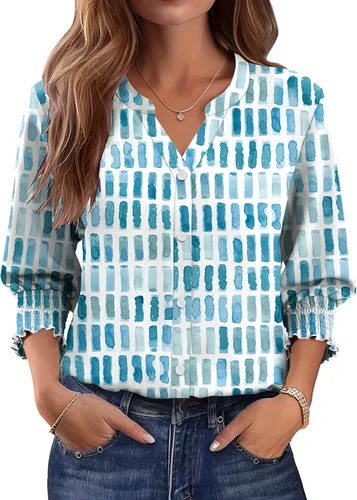 Vista 12 de LOMON Camisas con botones para mujer, manga 3/4, blusas casuales de negocios, blusas de verano 2026