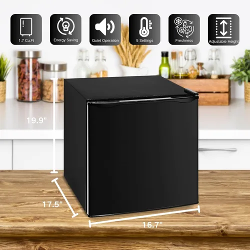 Vista 3 de Refrigerador pequeño de 1.7 pies cúbicos con congelador, bajo ruido, bajo consumo, refrigerador de encimera, refrigerador de una sola puerta