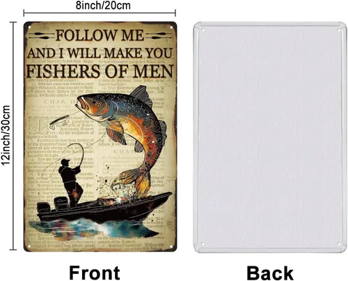 Vista 2 de SUPERDANT Letreros de estaño de pesca con texto en inglés "Follow Me And I Will Make You Fishers Of Men