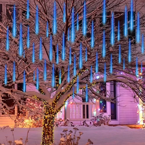 Vista 6 de Joiedomi Paquete de 2 540 luces LED de lluvia de meteoritos de Navidad, 19.8 pulgadas, 10 tubos de luces azules de gota de lluvia para exteriores