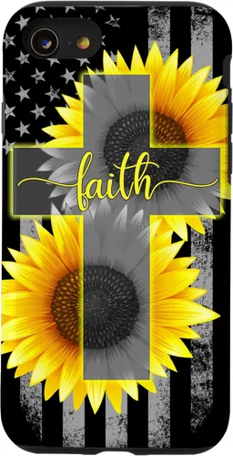 Vista 18 de Faith Jesus Cross Sunflower American Flag Patriotic Black Case for iPhone 17