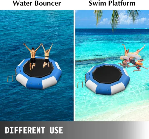 Vista 2 de Happybuy Trampolín inflable del agua, gorila inflable redonda del agua con la escalera mecánica, trampolín del agua en azul y blanco